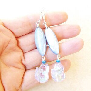 Iridescent Fox Cub Pup Kitten Furbaby - Sparkling Shell Dangle Earrings! app 3"